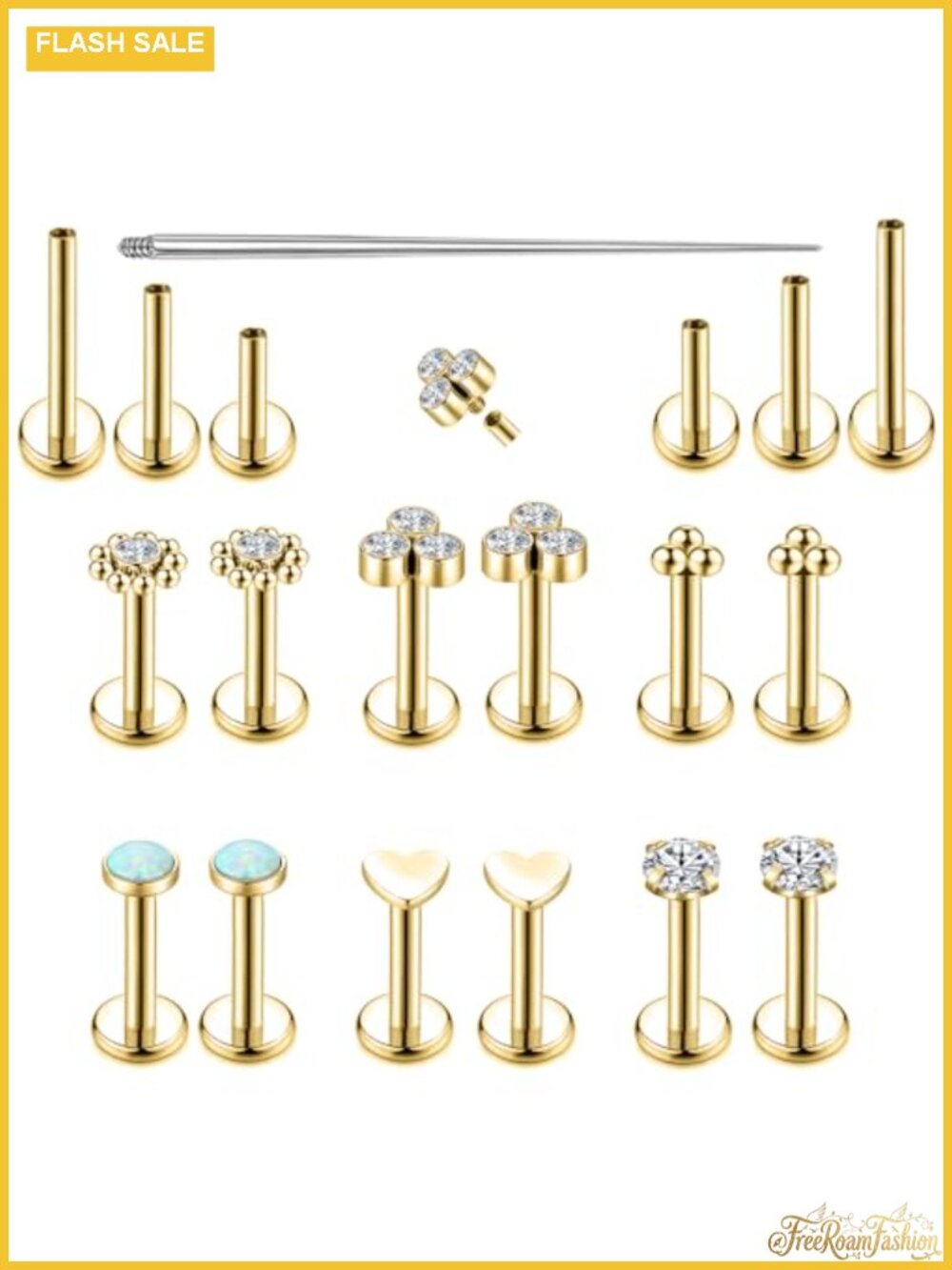 16G Piercing Jewelry Set, 12 Pcs Stainless Steel Labret Studs, Tragus & Helix
